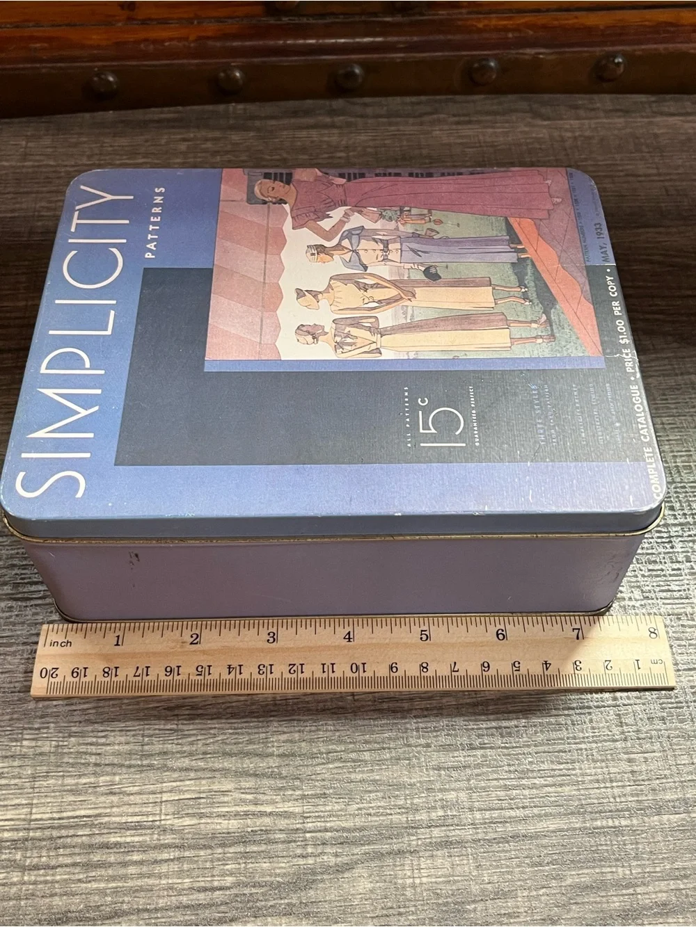 Simplicity Patterns Vintage-Inspired Tin. Cute for sewing items or a craft room